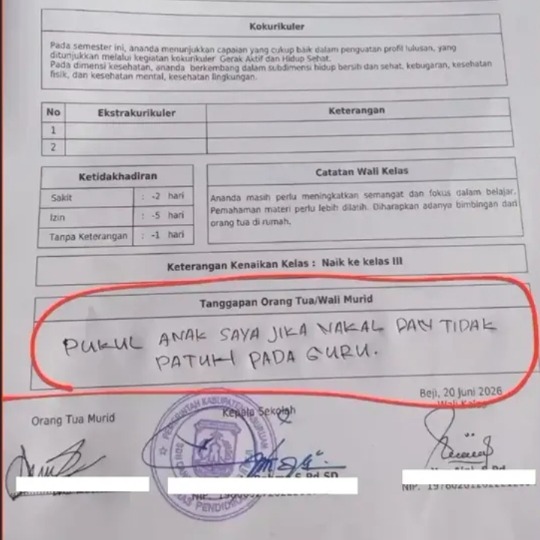 "Pukul Anak Saya Jika Nakal." Tanggapan Orang Tua di Rapor Ini Viral, Memantik Perdebatan Soal Cara Mendidik Anak